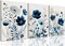 Navy Blue Wall Art Canvas Abstract Floral Painting (3 Pcs 12x16in Framed)